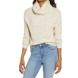 BP. Cozy Ribbed Turtleneck Sweater In Beige Oatmeal Light Heather